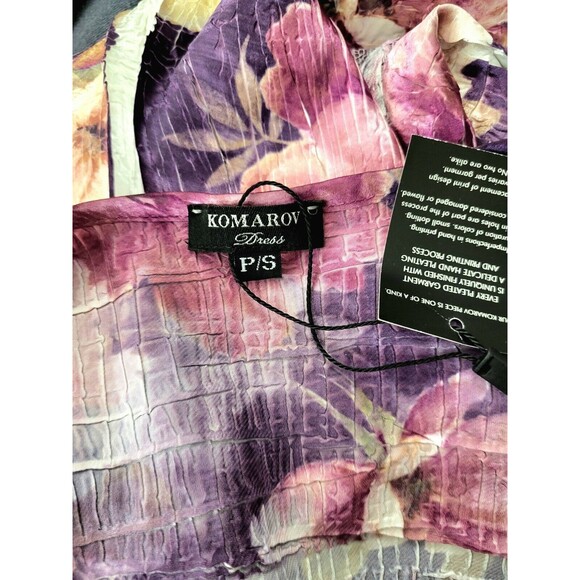 Komarov Romantic Purple Floral Crinkle Chiffon Lace Paneled Flowy Midi Dress PS - Picture 10 of 10